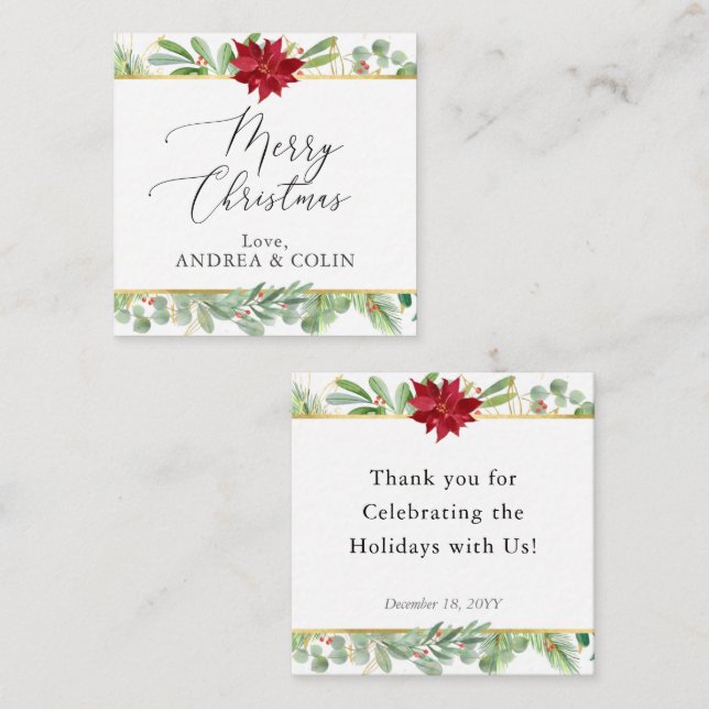 Christmas Poinsettia Holiday Party Favour Tags (Front/Back)