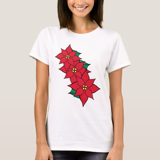 Christmas Poinsettia Holiday T-Shirt  (Front)