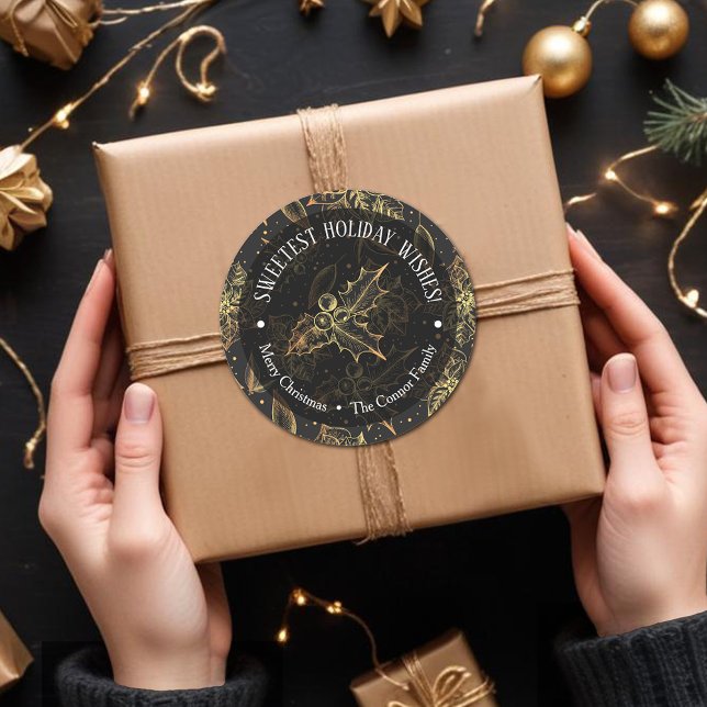 Christmas Poinsettia Homemade Food Holiday Baking Classic Round Sticker (Christmas black and gold poinsettia sketch on Sweetest Holiday Wishes holiday stickers)