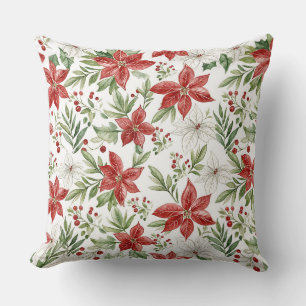 Christmas Poinsettia in Red and White  Cushion