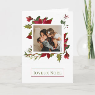 Christmas Poinsettia Joyeux Noël Holiday Photo Card
