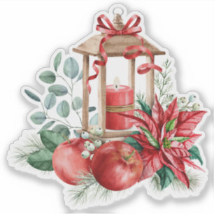 Christmas Poinsettia, Lantern, Apples Bouquet
