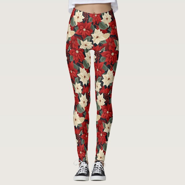Christmas Poinsettia Leggings (Front)
