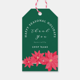 Christmas Poinsettia Logo QRcode Green Gift Tags