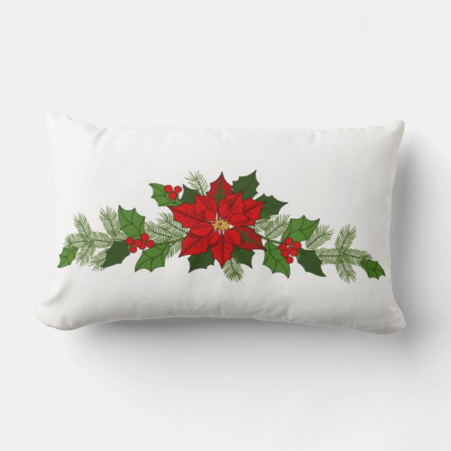 Christmas Poinsettia Lumbar Cushion (Front)