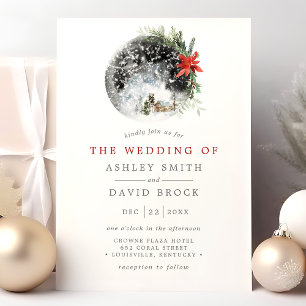Christmas Poinsettia Moon Floral Wedding Invitation