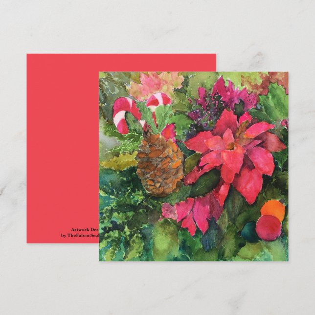 Christmas Poinsettia Original Watercolor Painting Card (Front/Back)