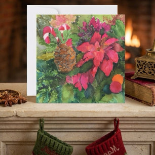 Christmas Poinsettia Original Watercolor Painting Card