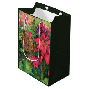 Christmas Poinsettia Original Watercolor Painting Medium Gift Bag