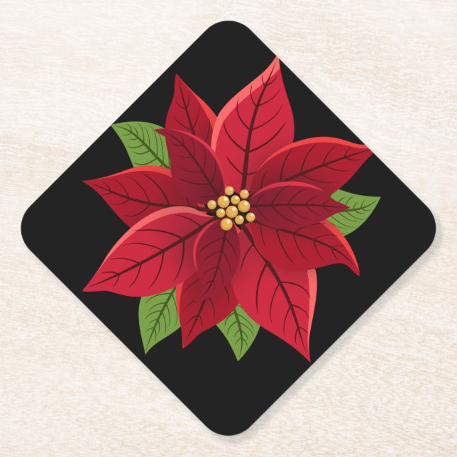 Christmas Poinsettia   Paper Coaster (Front)