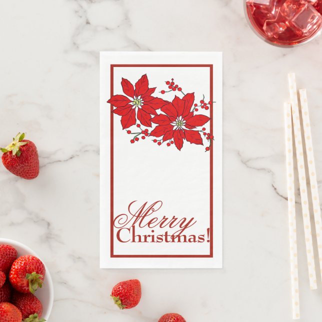 Christmas Poinsettia Paper Guest Towels Napkin (Insitu)