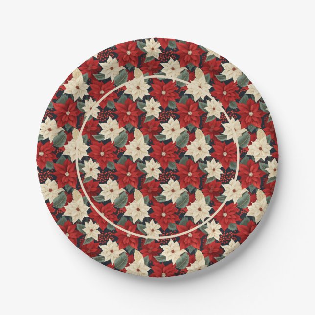 Christmas Poinsettia Paper Plate (Front)