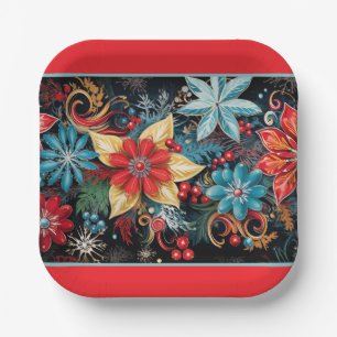 Christmas Poinsettia Paper Plate