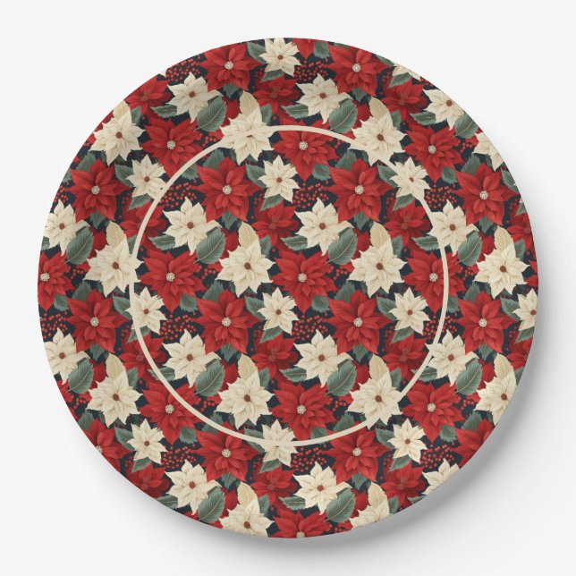 Christmas Poinsettia Paper Plate (Front)