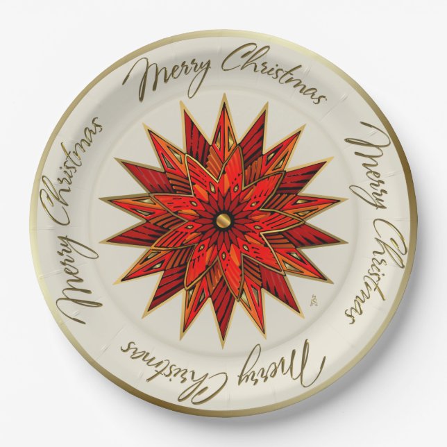 Christmas Poinsettia Paper Plates (Front)