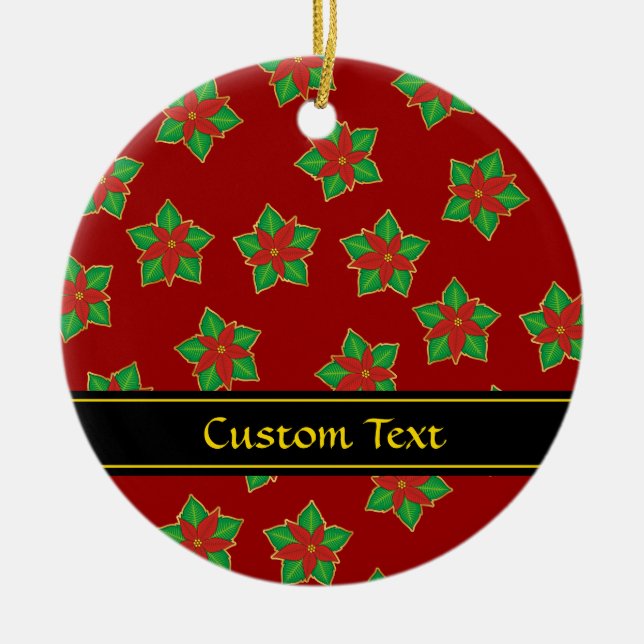 Christmas Poinsettia Pattern Ceramic Tree Decoration (Front)