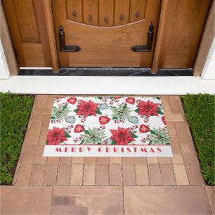 Christmas Poinsettia Pattern Doormat