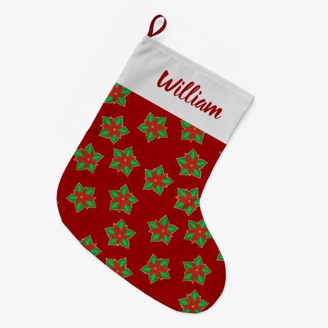 Christmas Poinsettia Pattern Large Christmas Stocking (Front (Hanging))