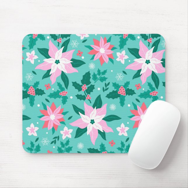 Christmas poinsettia pattern luggage mouse mat (With Mouse)