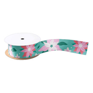 Christmas poinsettia pattern luggage wrapping pape satin ribbon