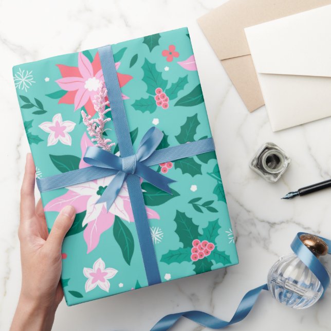 Christmas poinsettia pattern luggage wrapping paper (Gifting)