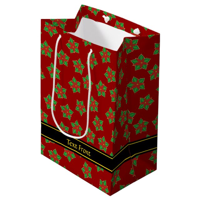 Christmas Poinsettia Pattern Medium Gift Bag (Front Angled)