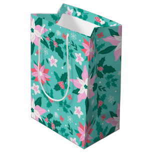 Christmas poinsettia pattern medium gift bag