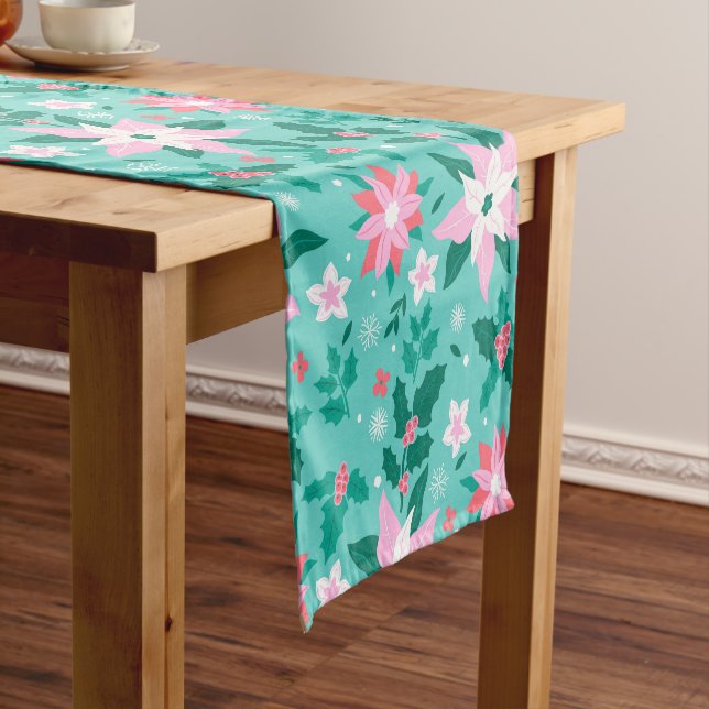 Christmas poinsettia pattern short table runner (In Situ)