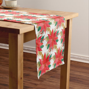 Christmas poinsettia pattern short table runner