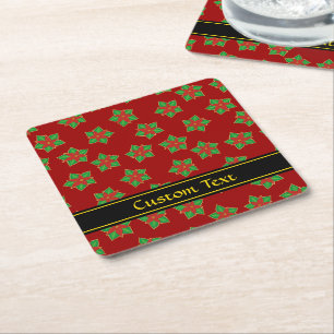 Christmas Poinsettia Pattern Square Paper Coaster