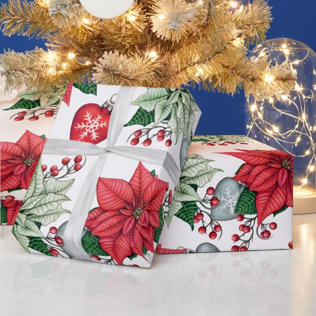 Christmas Poinsettia Pattern Wrapping Paper (Holidays)
