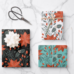 Christmas poinsettia pattern wrapping paper sheet