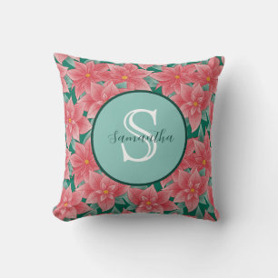 Christmas Poinsettia Personalised Monogram Cushion