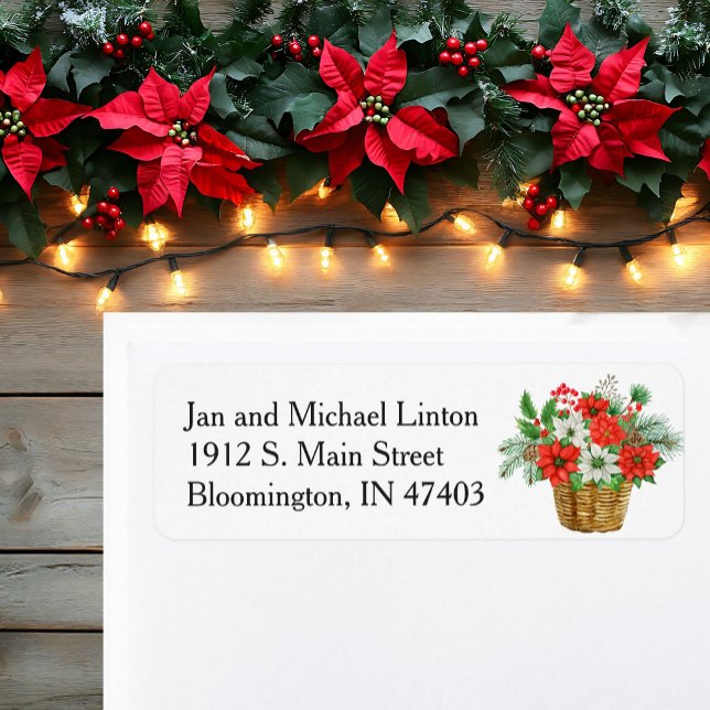 Christmas Poinsettia Personalize Return Address (Creator Uploaded)
