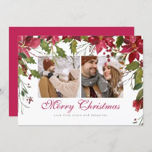 Christmas Poinsettia Photo Personalised Holiday Card