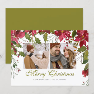 Christmas Poinsettia Photo Personalised Holiday Card