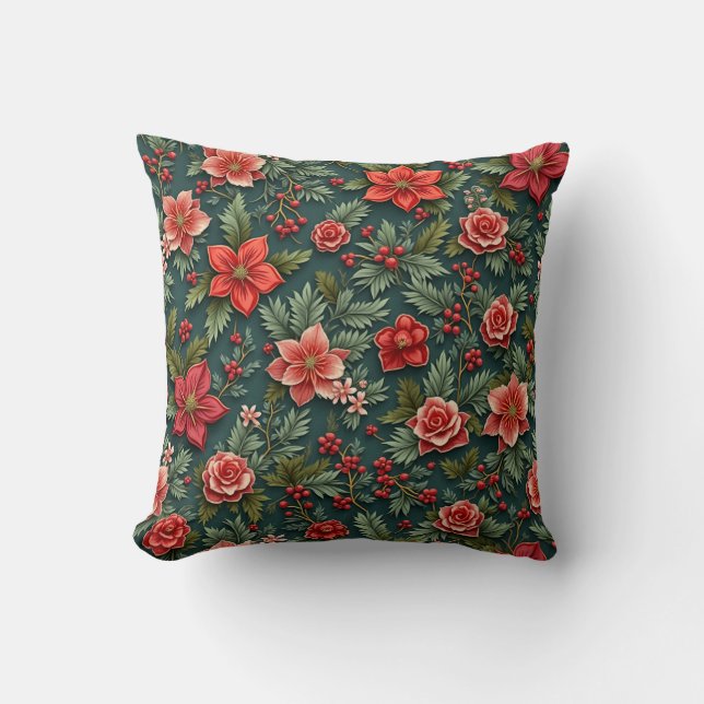 Christmas Poinsettia Pillow Cushion (Front)