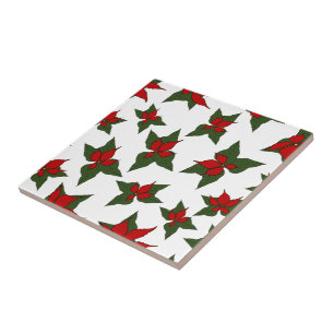Christmas poinsettia red floral pattern tile