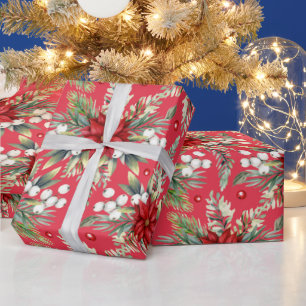 Christmas Poinsettia Red Green Classic Elegant Wrapping Paper