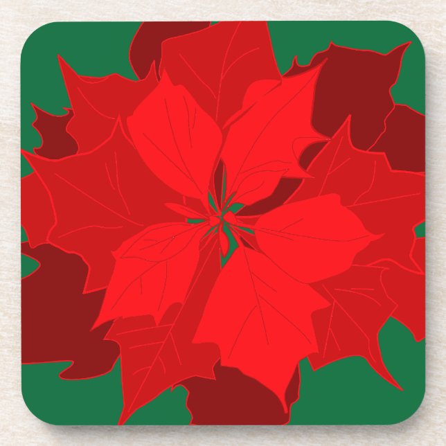 Christmas poinsettia red & green set of 6 coasters (Front)