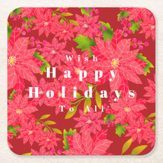Christmas Poinsettia Red Square Paper Coaster
