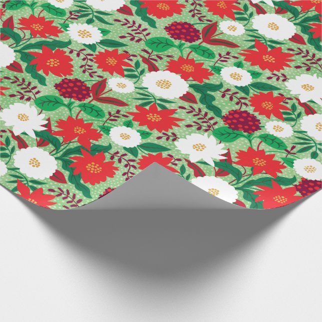 Christmas Poinsettia Red White Floral Monogram Wrapping Paper (Corner)