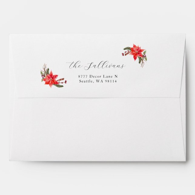 Christmas Poinsettia Return Address Envelope (Back (Top Flap))