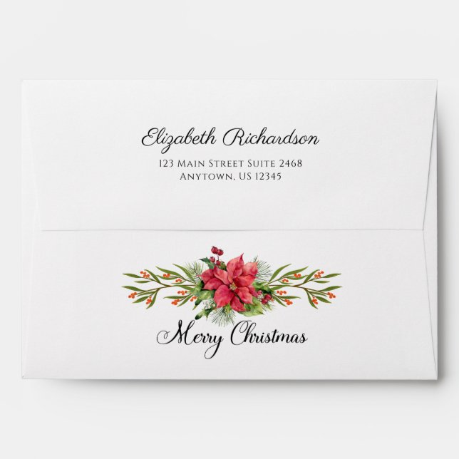 Christmas Poinsettia Return Address Envelopes (Back (Top Flap))
