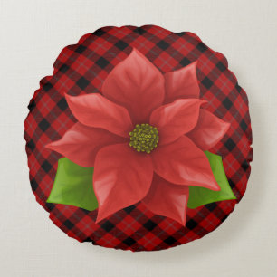 Christmas Poinsettia Round  Pillow