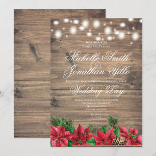 Christmas Poinsettia Rustic Winter Wedding Invitation