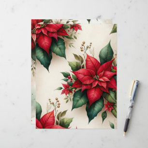 Christmas Poinsettia Scrapbook Paper
