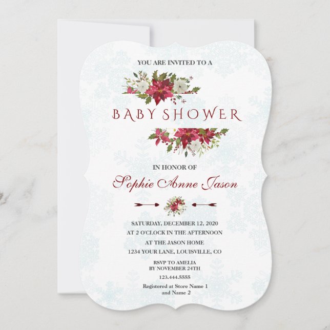 Christmas Poinsettia Snowflakes Baby Shower Invitation (Front)
