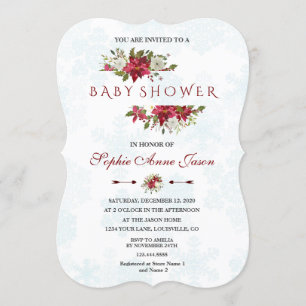 Christmas Poinsettia Snowflakes Baby Shower Invitation