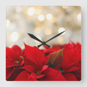 Christmas Poinsettia Square Wall Clock